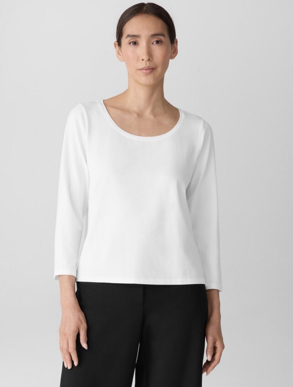 EILEEN FISHER Women's Ivory 3/4 Sleeve Crew Neck Top Minimalist Size XL